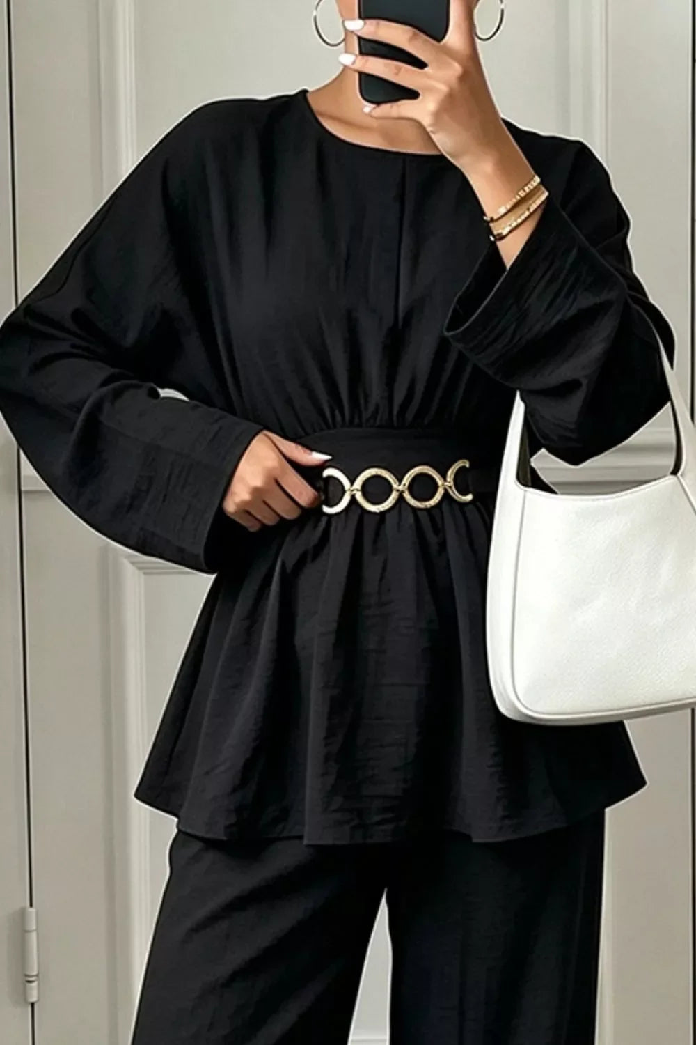 Metal Chain Waist Detail Top and Pants Set