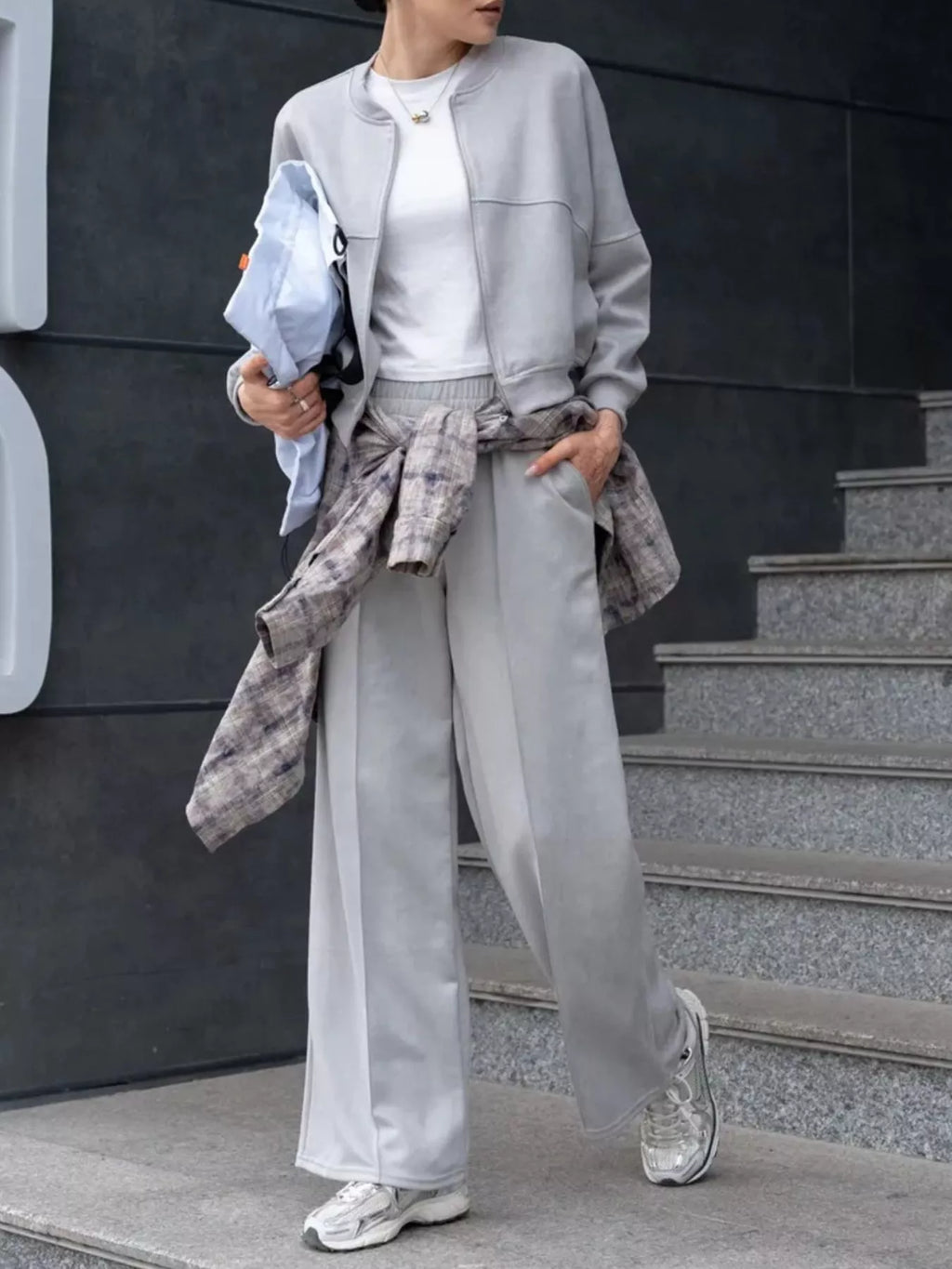 Zip Up Sweatshirt and Wide-Leg Pants Set