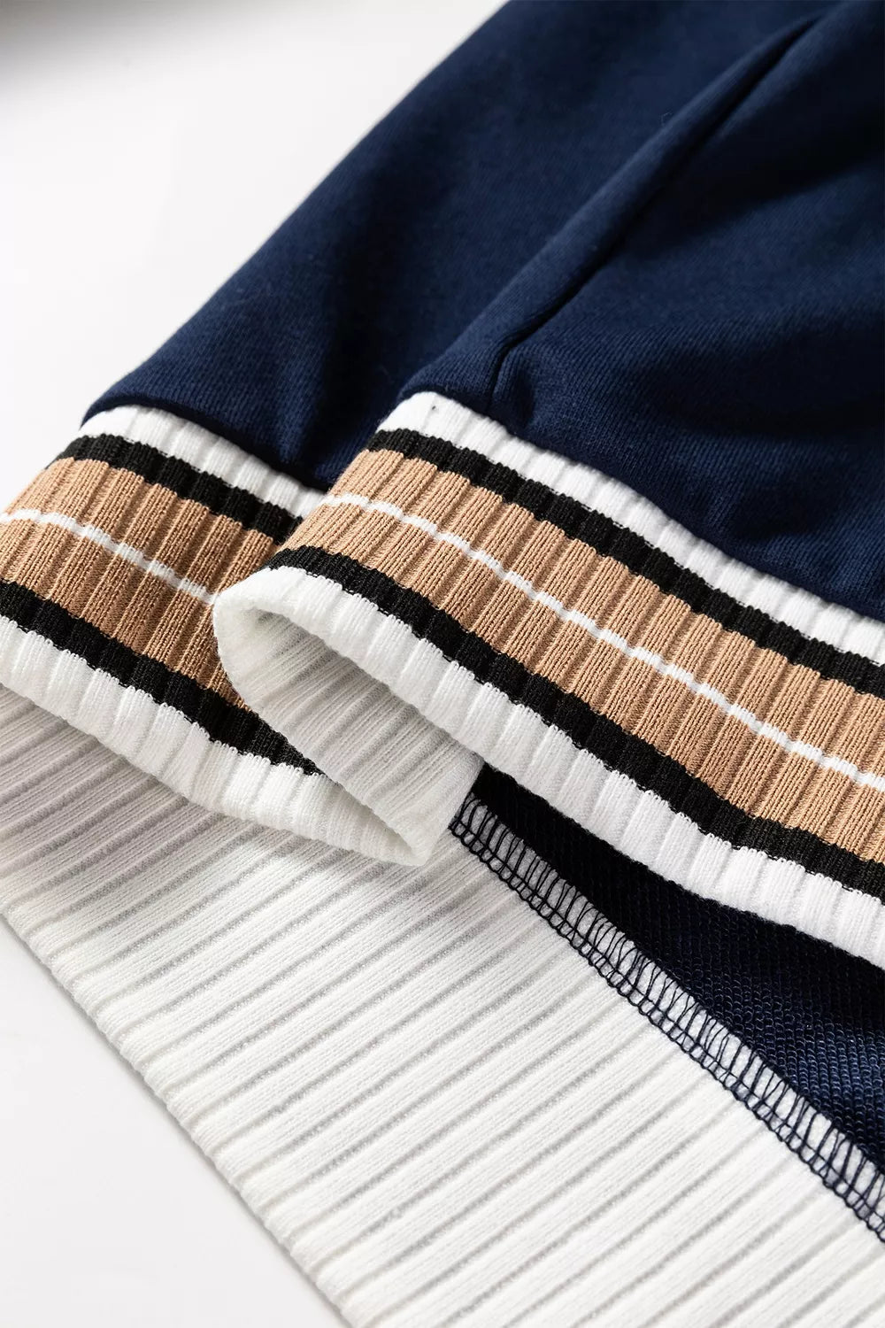Contrast Striped Trim V Neck Sweatshirt