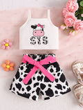 Children's Cow Print Tank Top & Shorts Set