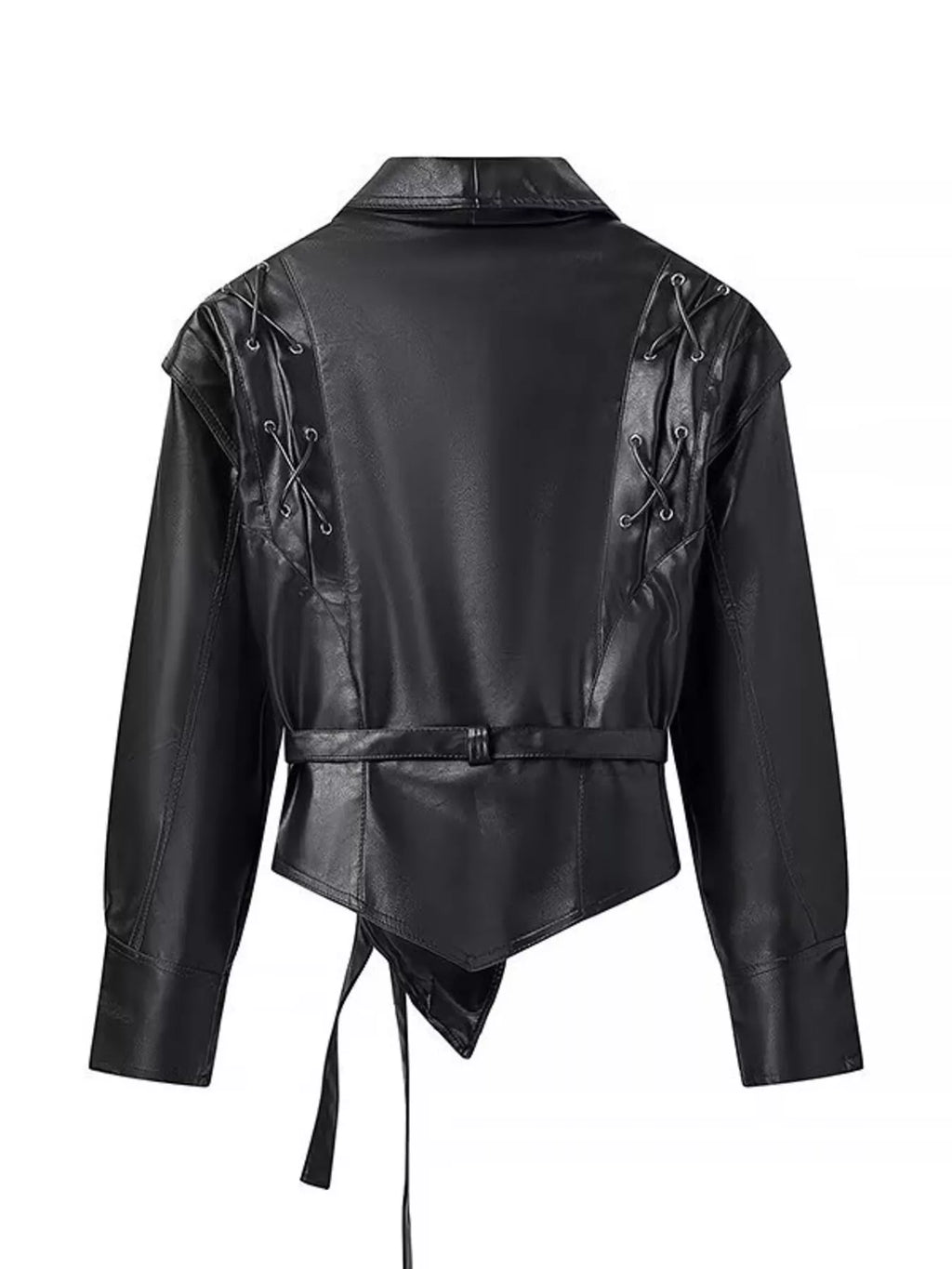 Belted Leather Jacket with Shawl Collar