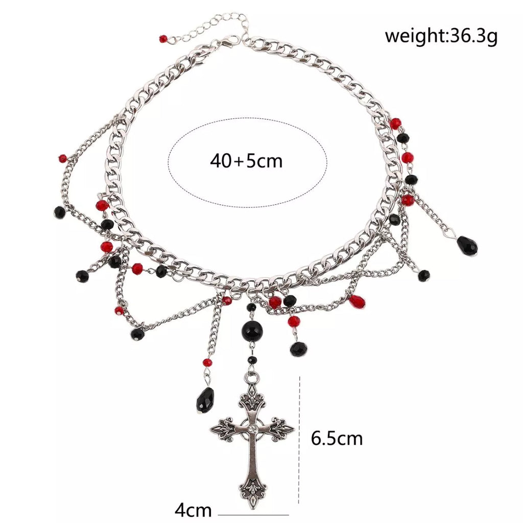Gothic Cross Pendant Layered Necklace