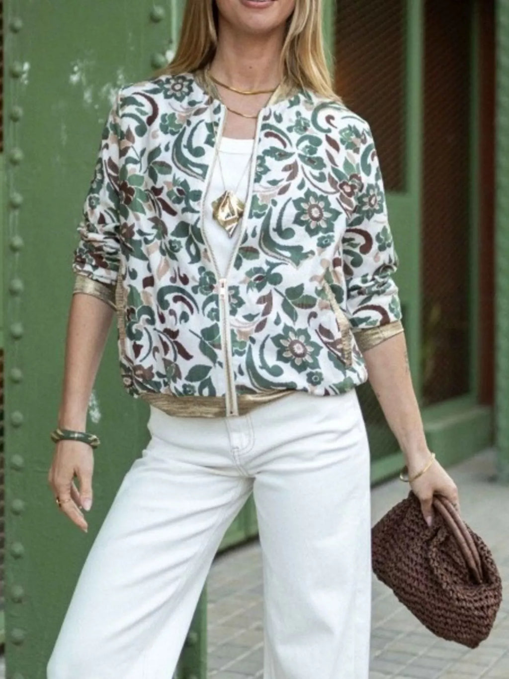 Floral Print Zip Up Jacket