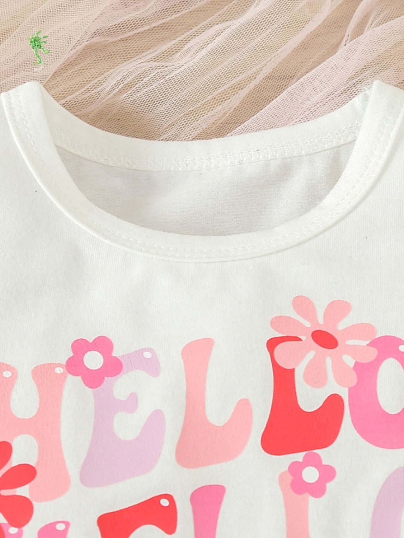 Children's Hello Print Ruffle Sleeve Top & Shorts Set