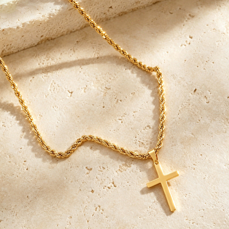 Cross-Border European And American Style Versatile Simple Waterproof Non-Fading Stainless Steel Men's Cross Pendant Necklace With A High-End Feel