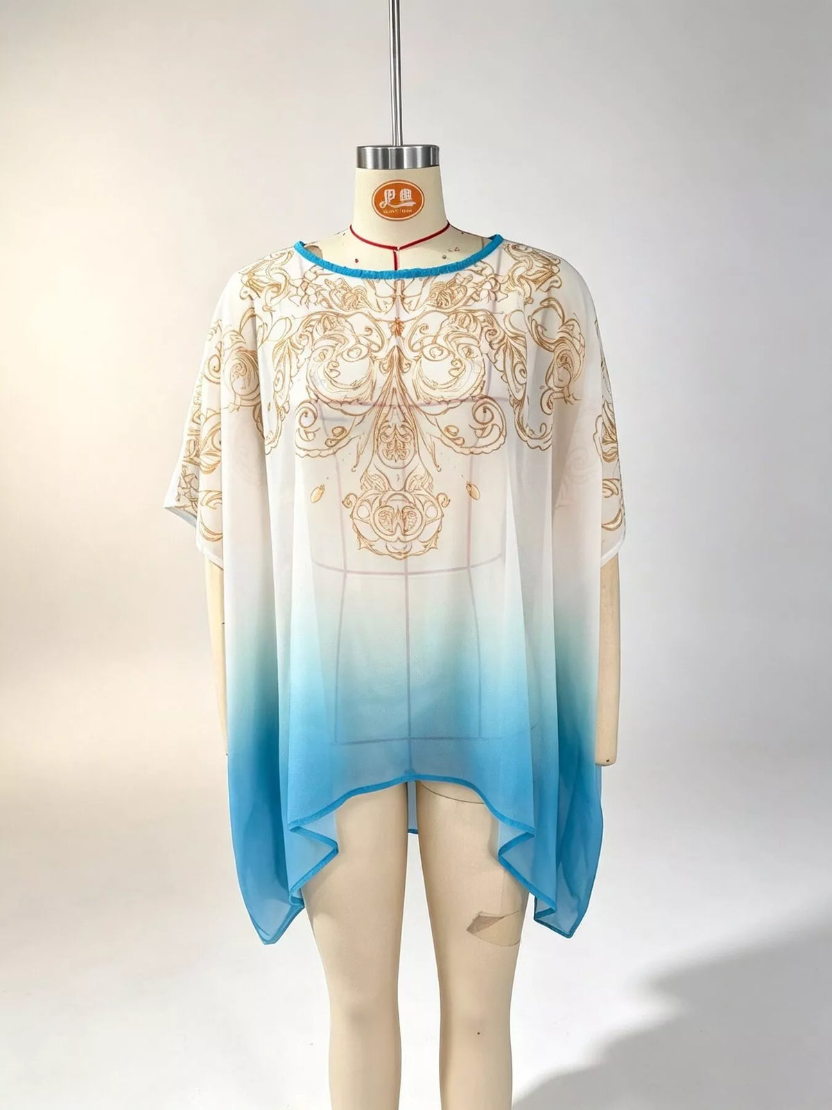 Full Size Gradient Flowy Batwing Sleeve Blouse Plus Size
