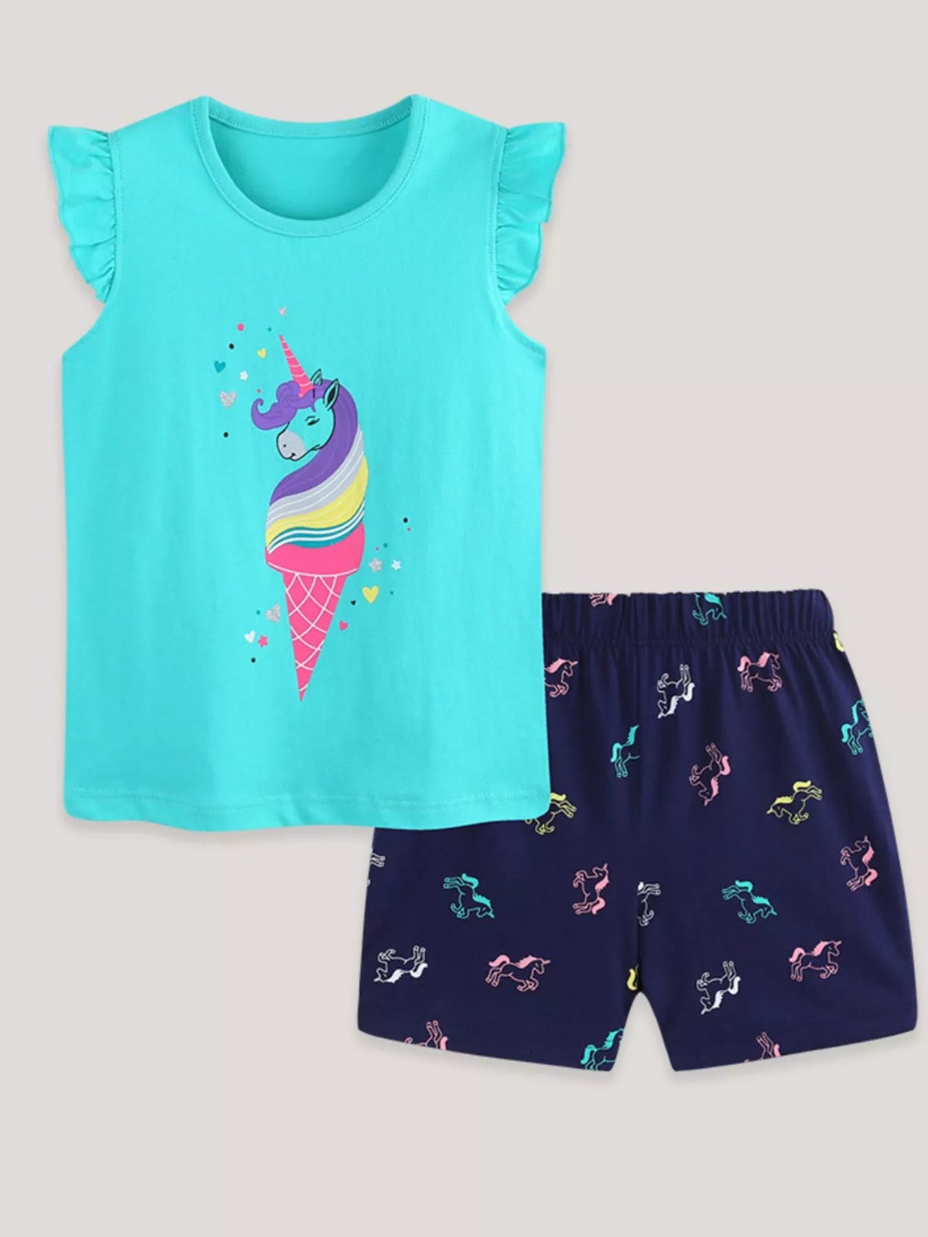Children's Unicorn Ice Cream Top & Shorts Set