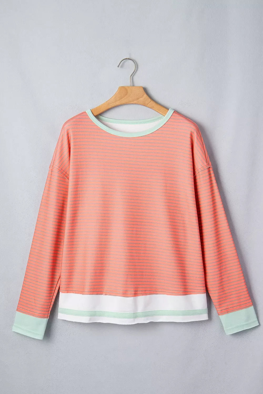 Stripe Colorblock Detail Raw Seam Long Sleeve Tunic Top