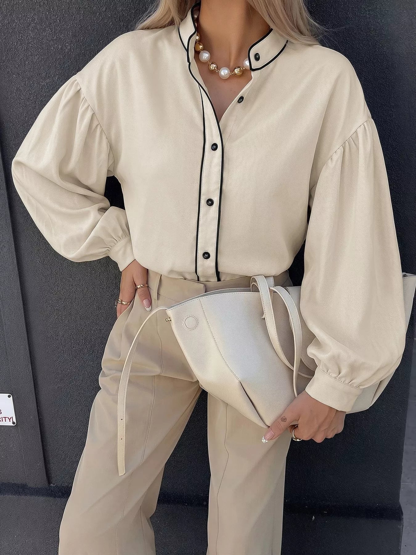 Contrast Trim Long Sleeve Shirt