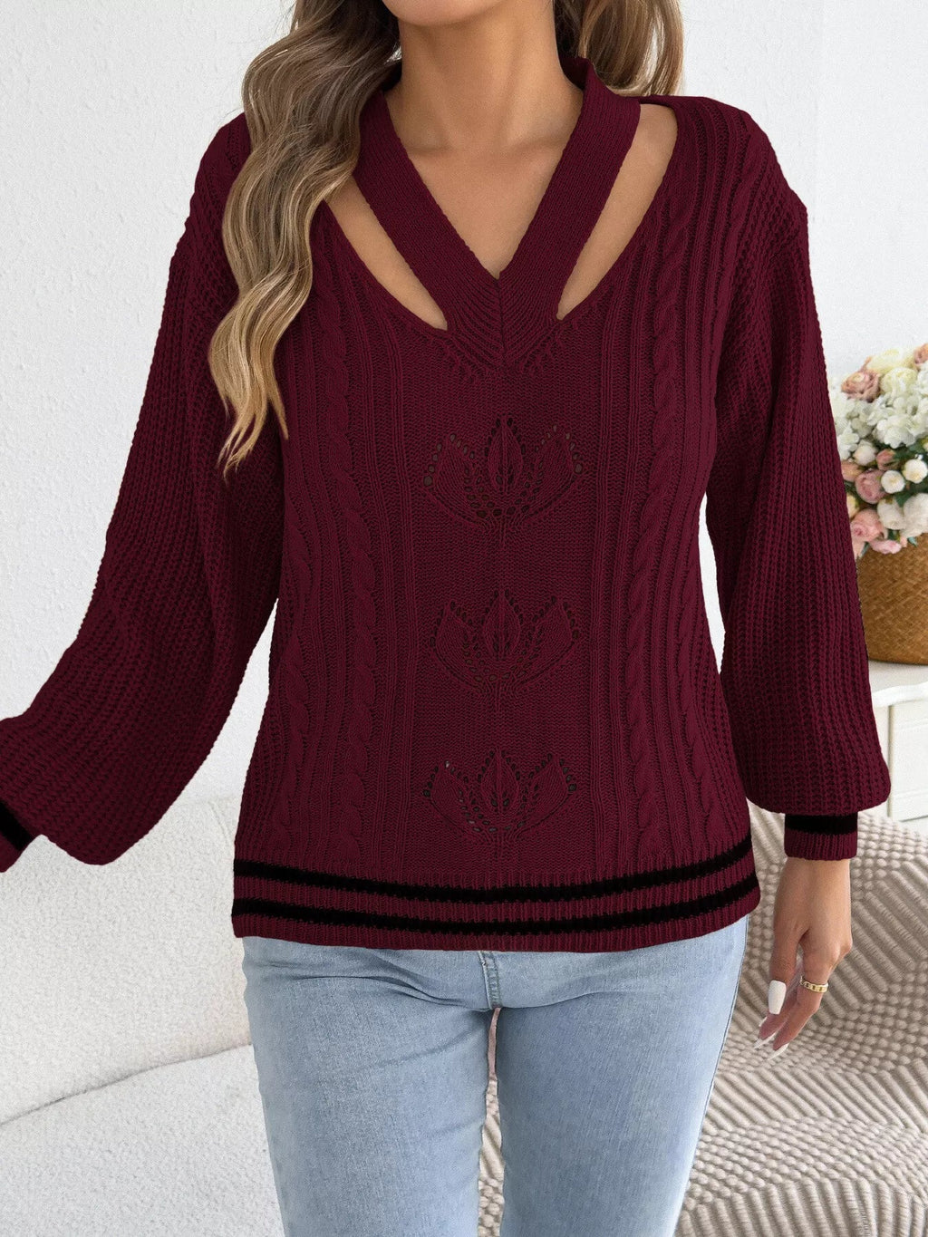 Cutout Cable Knit Sweater