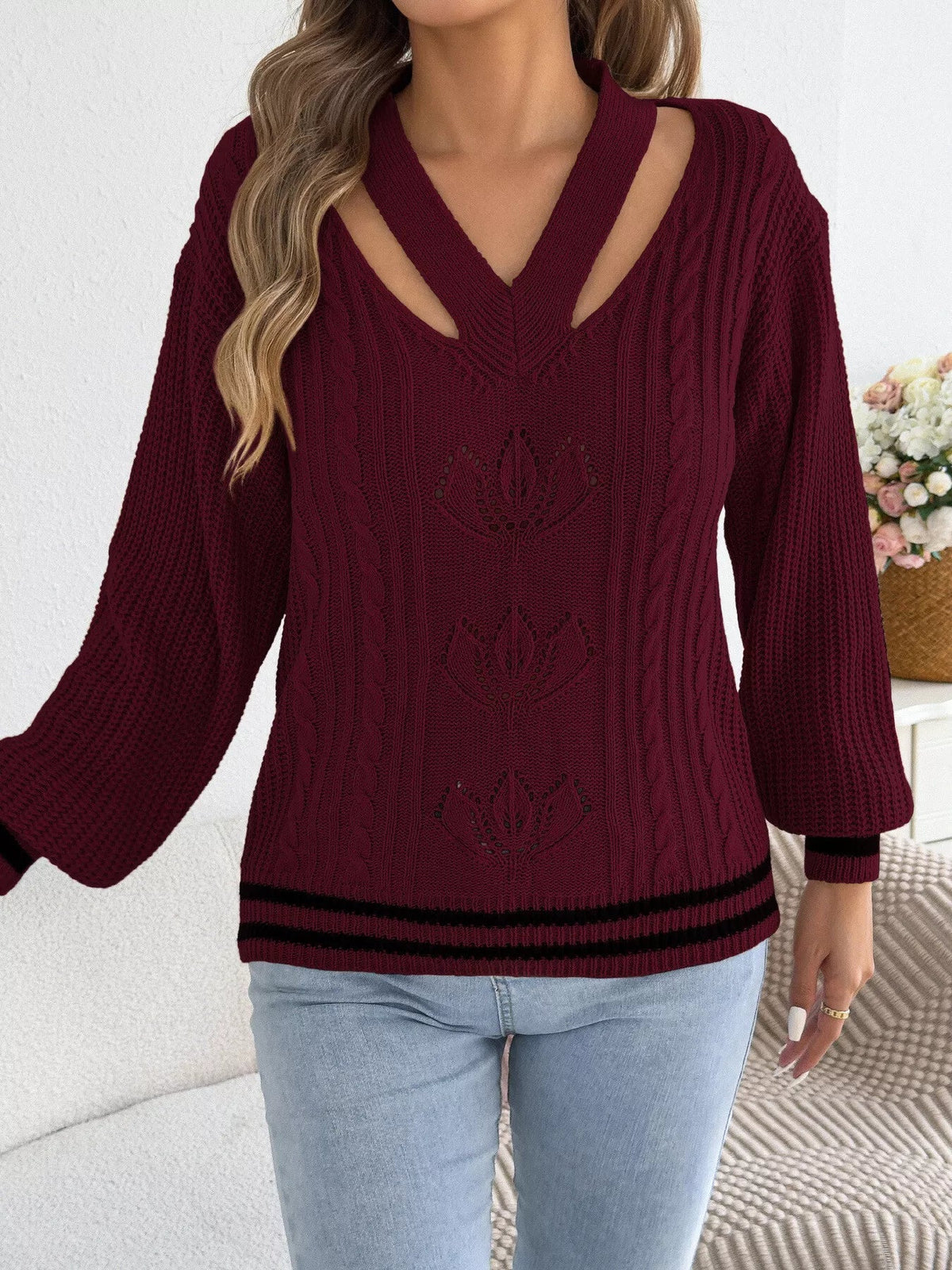 Cutout Cable Knit Sweater