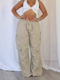 Drawstring Cargo Pants with Zipper Accents