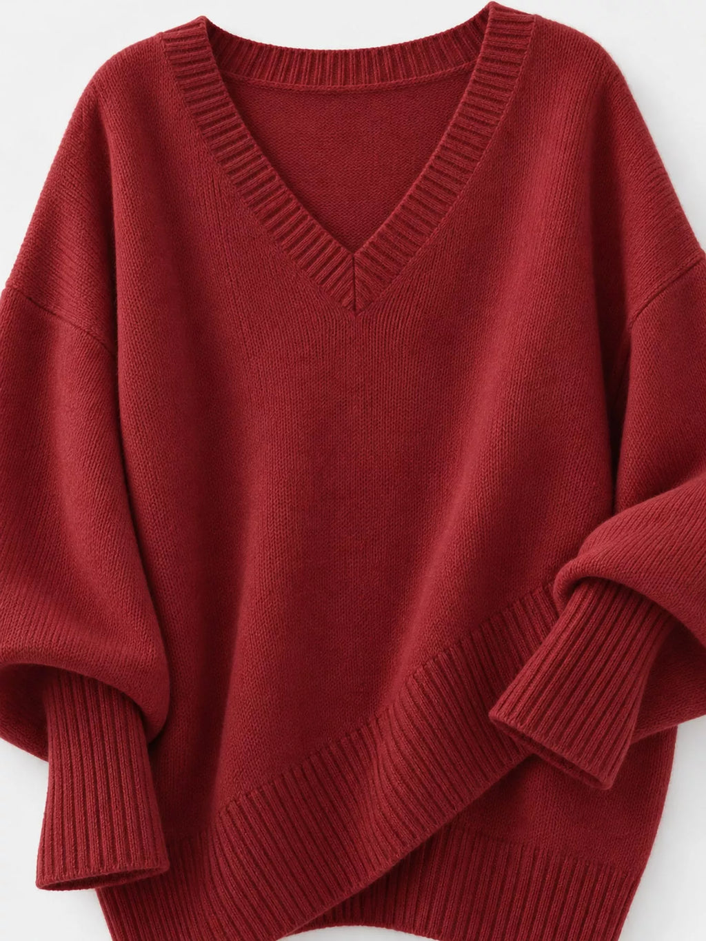 Full Size V-Neck Oversized Batwing Sleeve Sweater Plus Size
