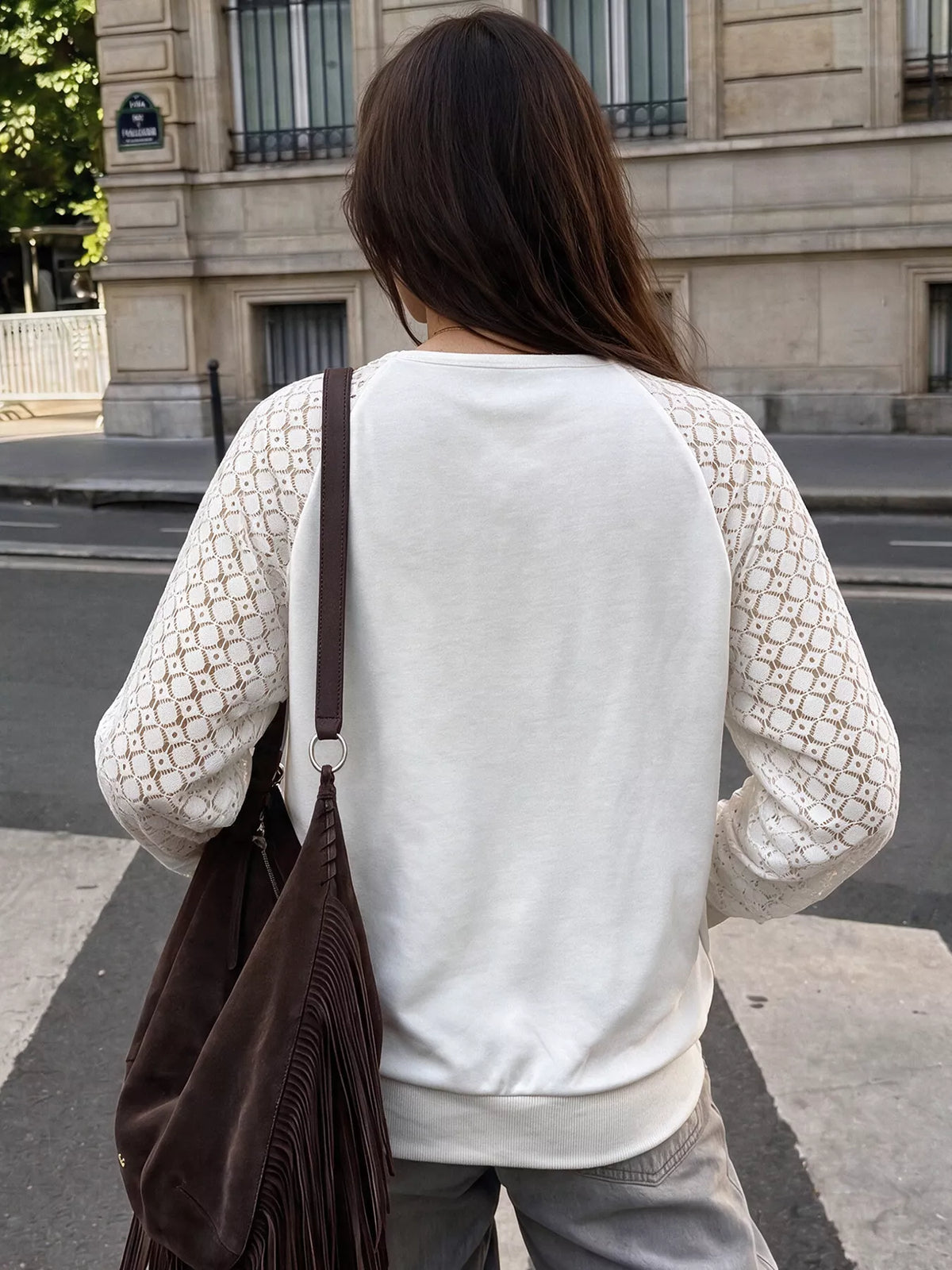 Lace Raglan Sleeve Sweatshirt