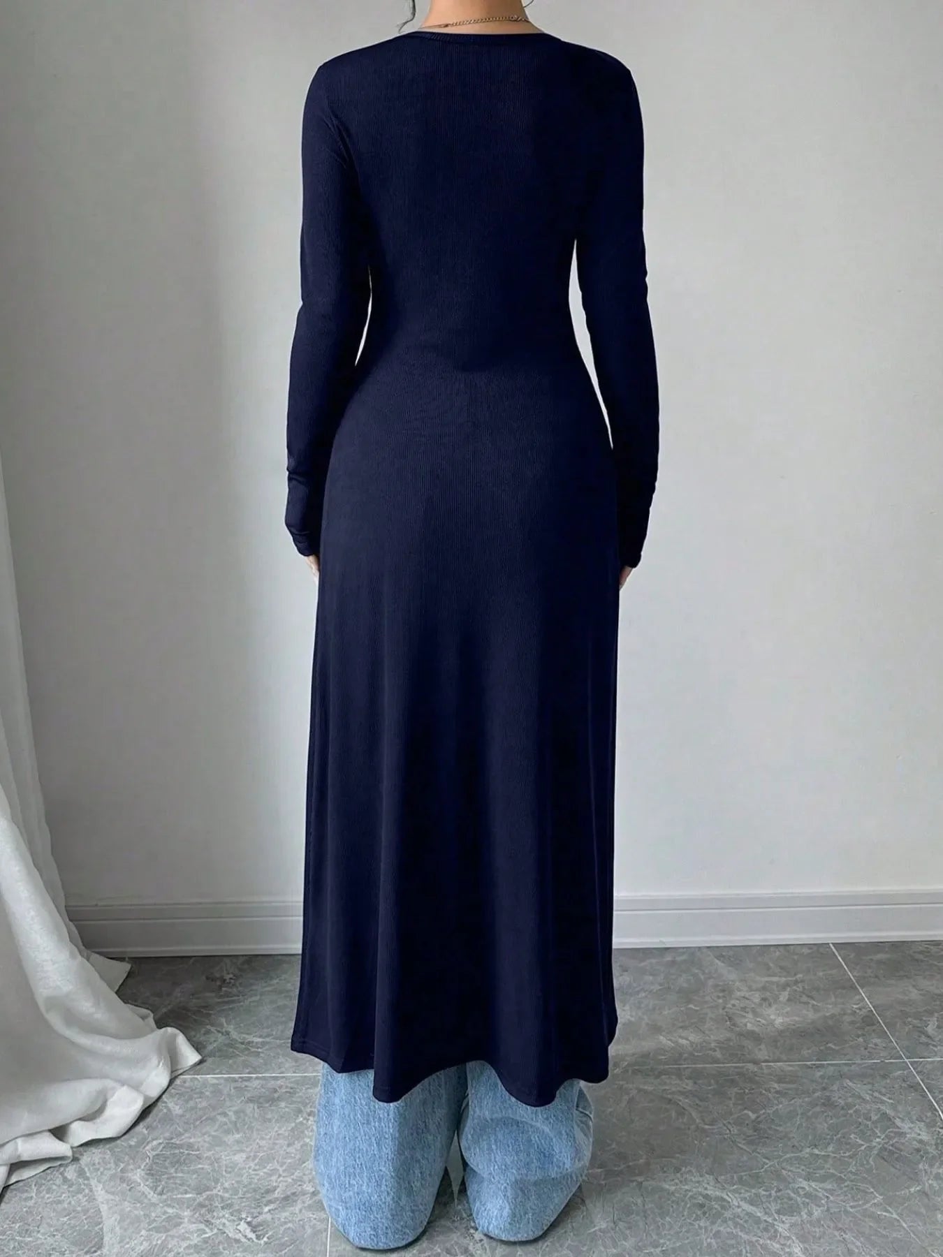 V-Neck Button-Front Longline Cardigan