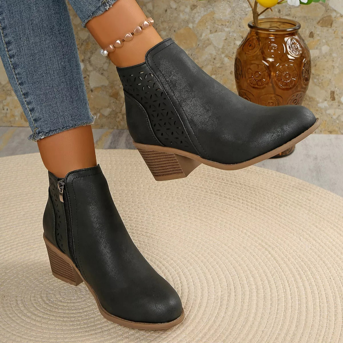 Point Toe Block Heels Boots