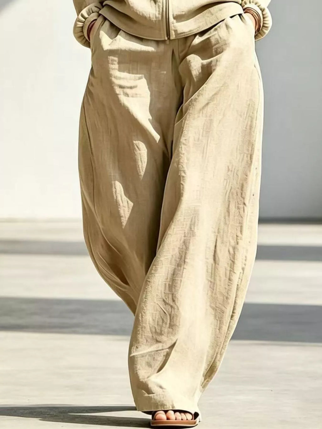 Full Size Zip-Up Jacket and Wide-Leg Pants Set Plus Size