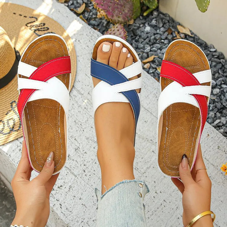Contrast Cross Strap Wedge Sandals