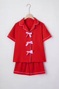 Ribbon Bow Top & Short Silky Pajama Set