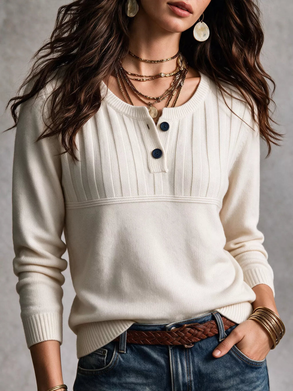 Ribbed Button Detail Sweater