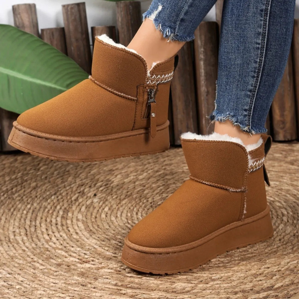 Suede Ankle Boots with Decorative Strap