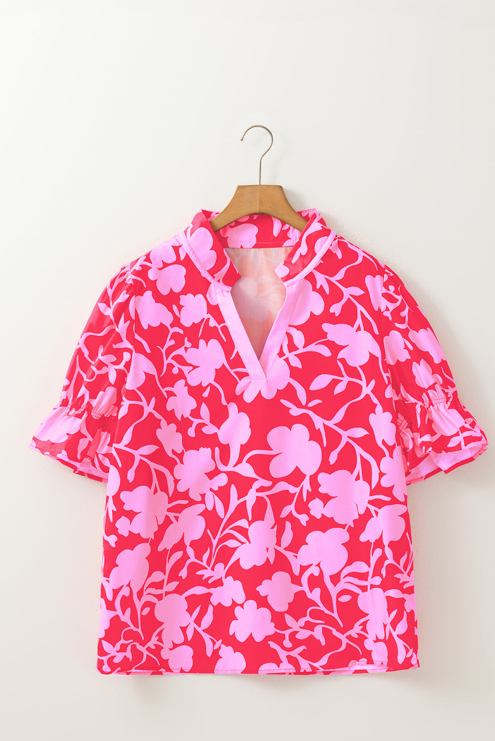 Floral Split V-Neck Ruffle Sleeve Blouse Top