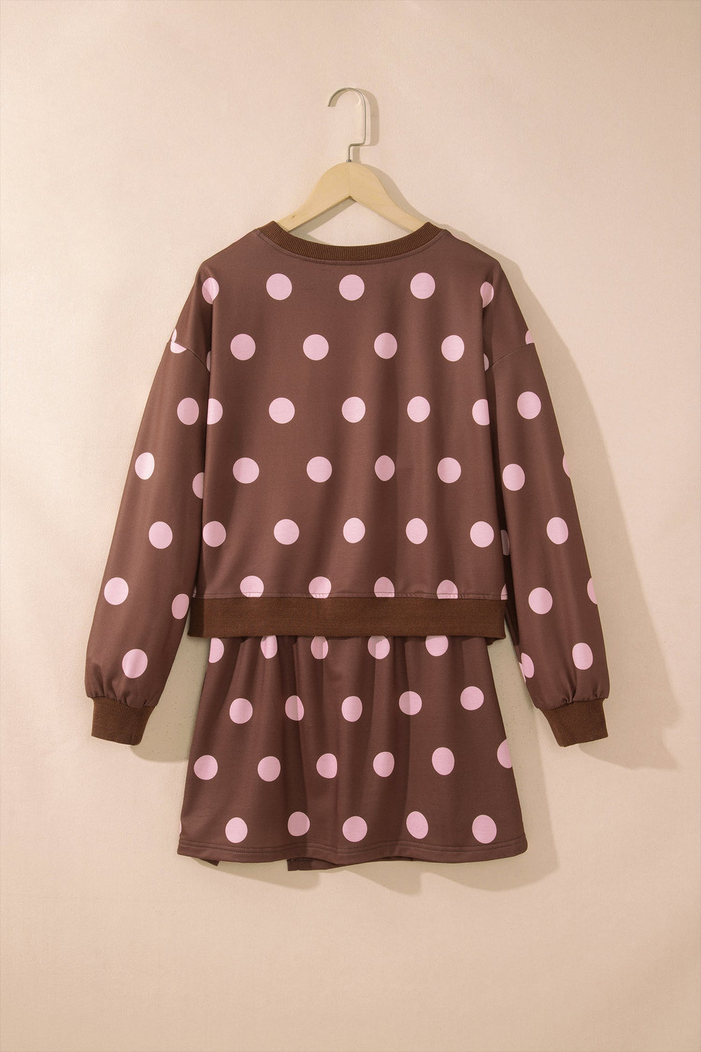 Pink Polka Dot Two Piece Set Long Sleeve Casual Skirt Set