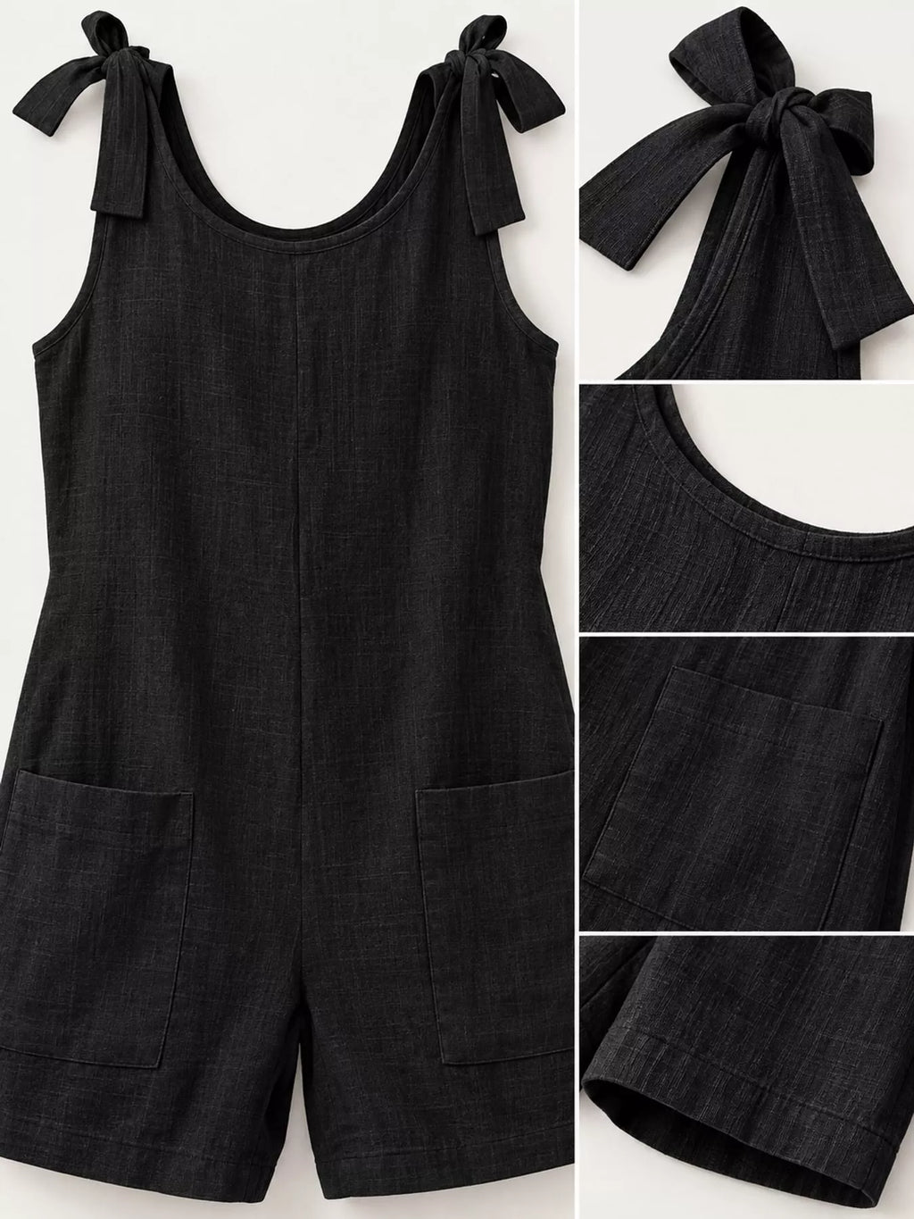 Full Size Tie-Shoulder Romper with Pockets Plus Size