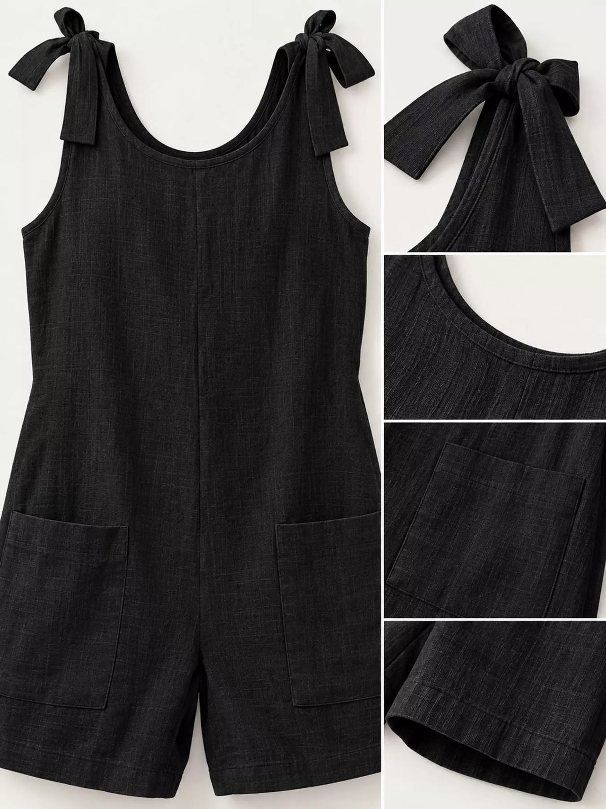 Full Size Tie-Shoulder Romper with Pockets Plus Size