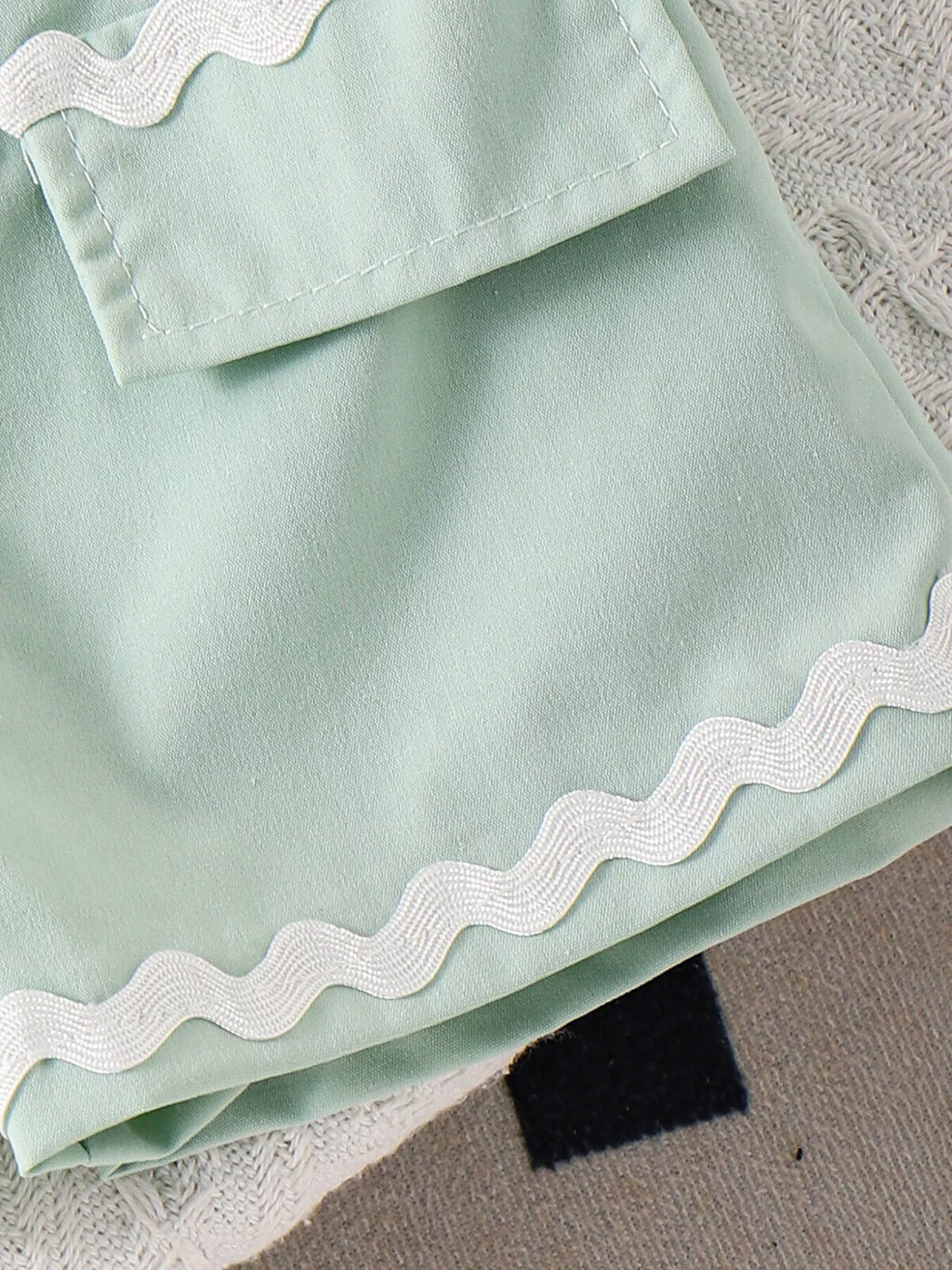 Children's Ribbed Knit Polo Top and Scalloped Pocket Shorts Set