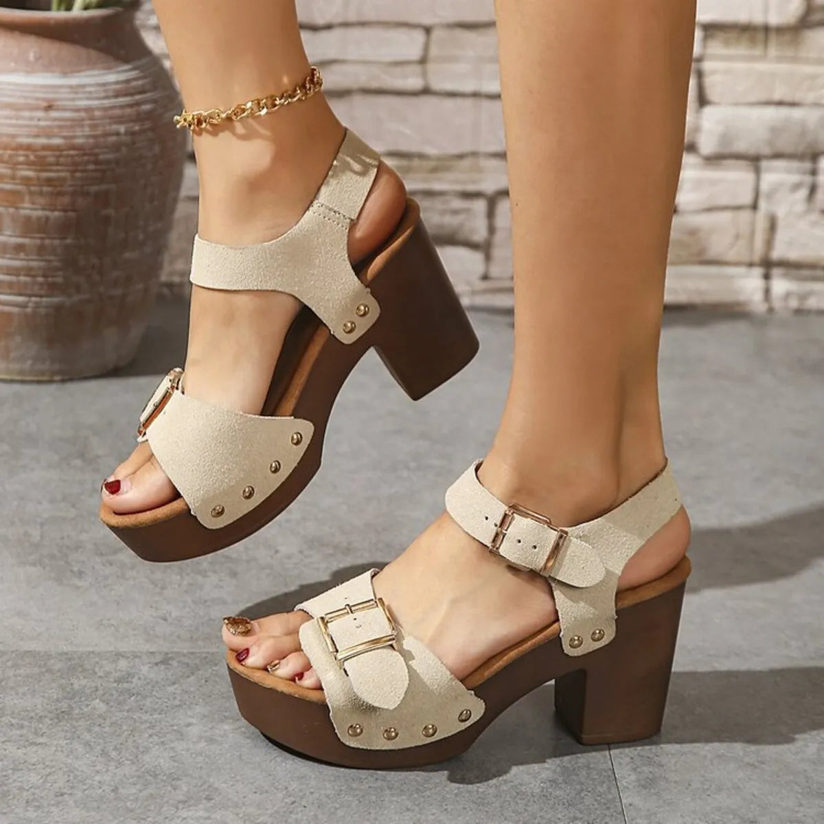 Buckle Platform Wedge Sandals