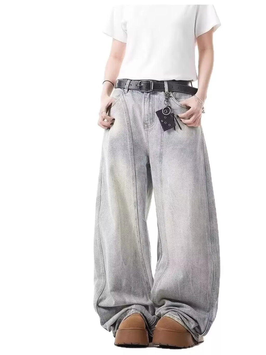 Men's Full Size Vintage Wash Wide Leg Jeans Plus Size