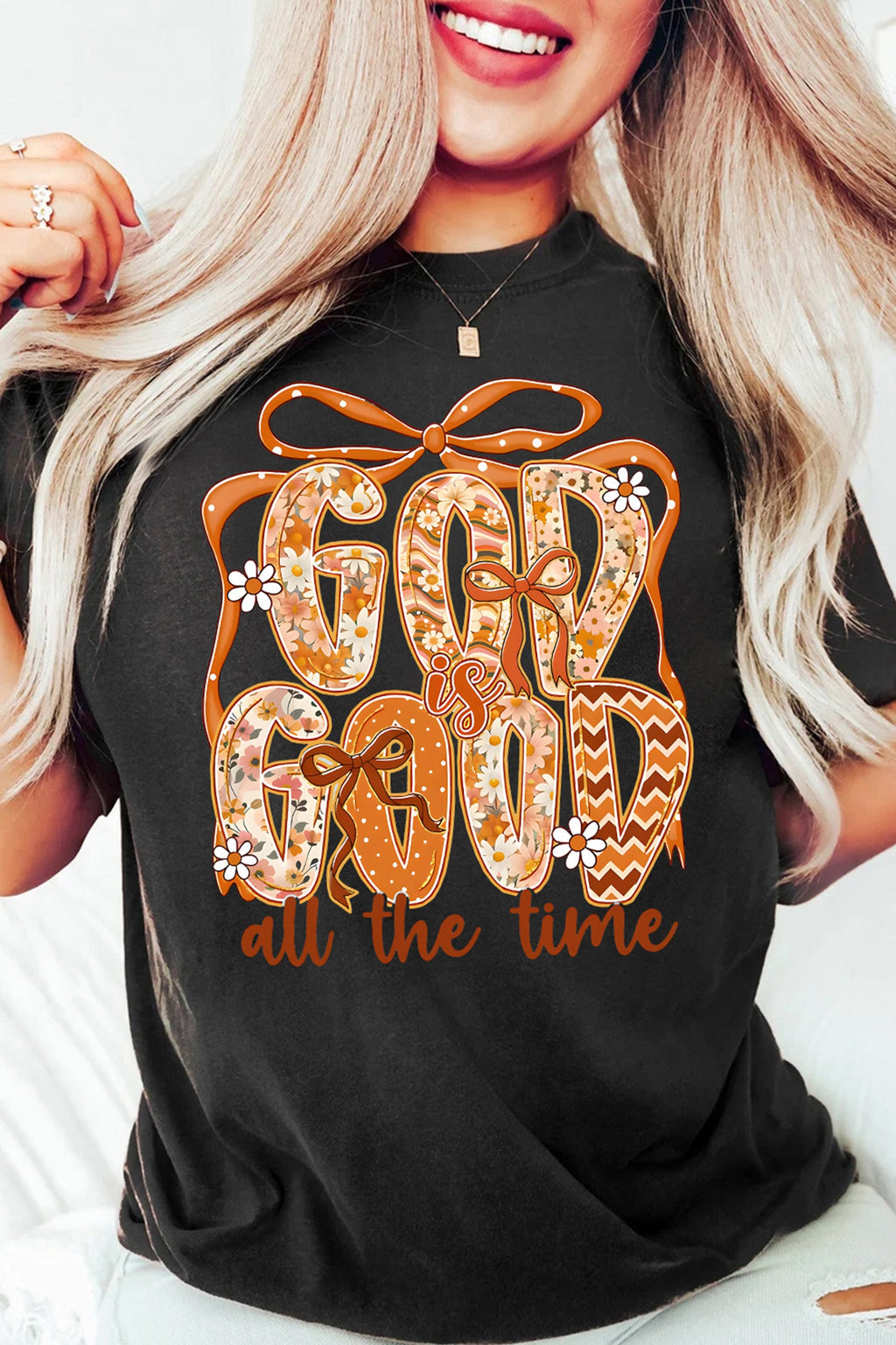 Black GOD IS GOOD Thanksgiving Theme Print Custom Graphic Tee