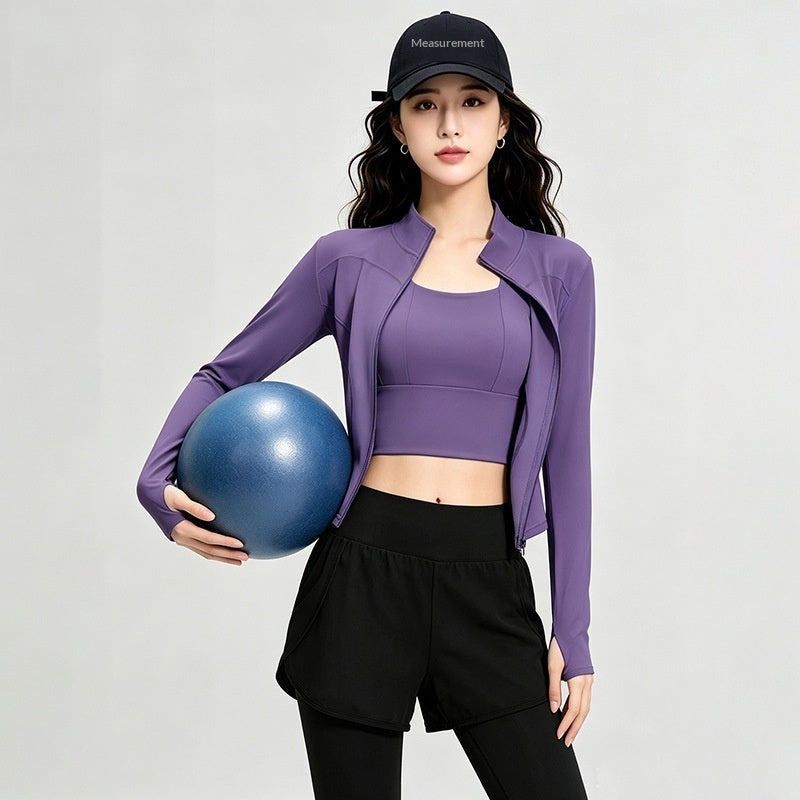 Long, Stand-collar Yoga Jacket For Womenideal For Pilates Outdoor Workouts And Running
