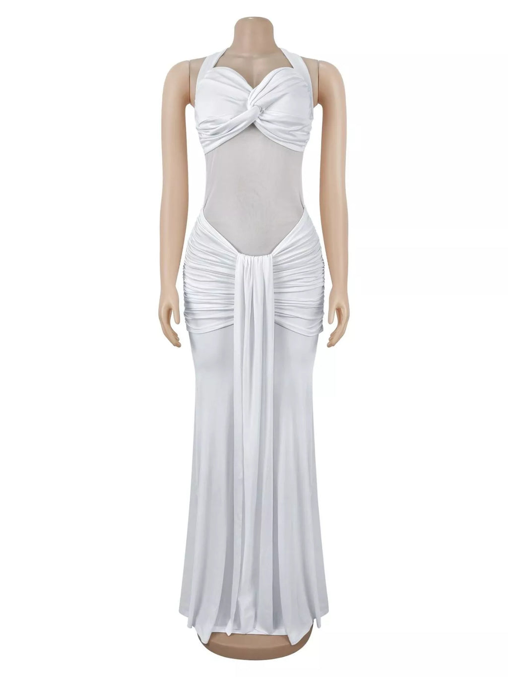 Twisted Front Ruched Bodycon Maxi Dress
