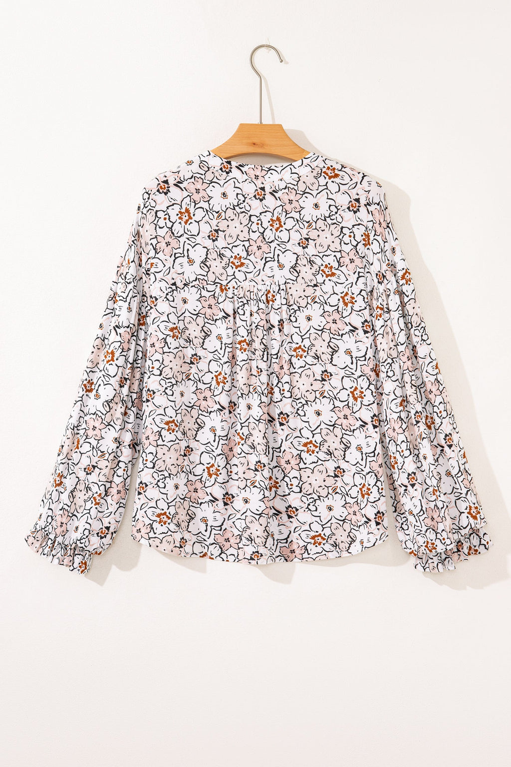 Floral Frilled Puff Sleeve Button Down Shirt