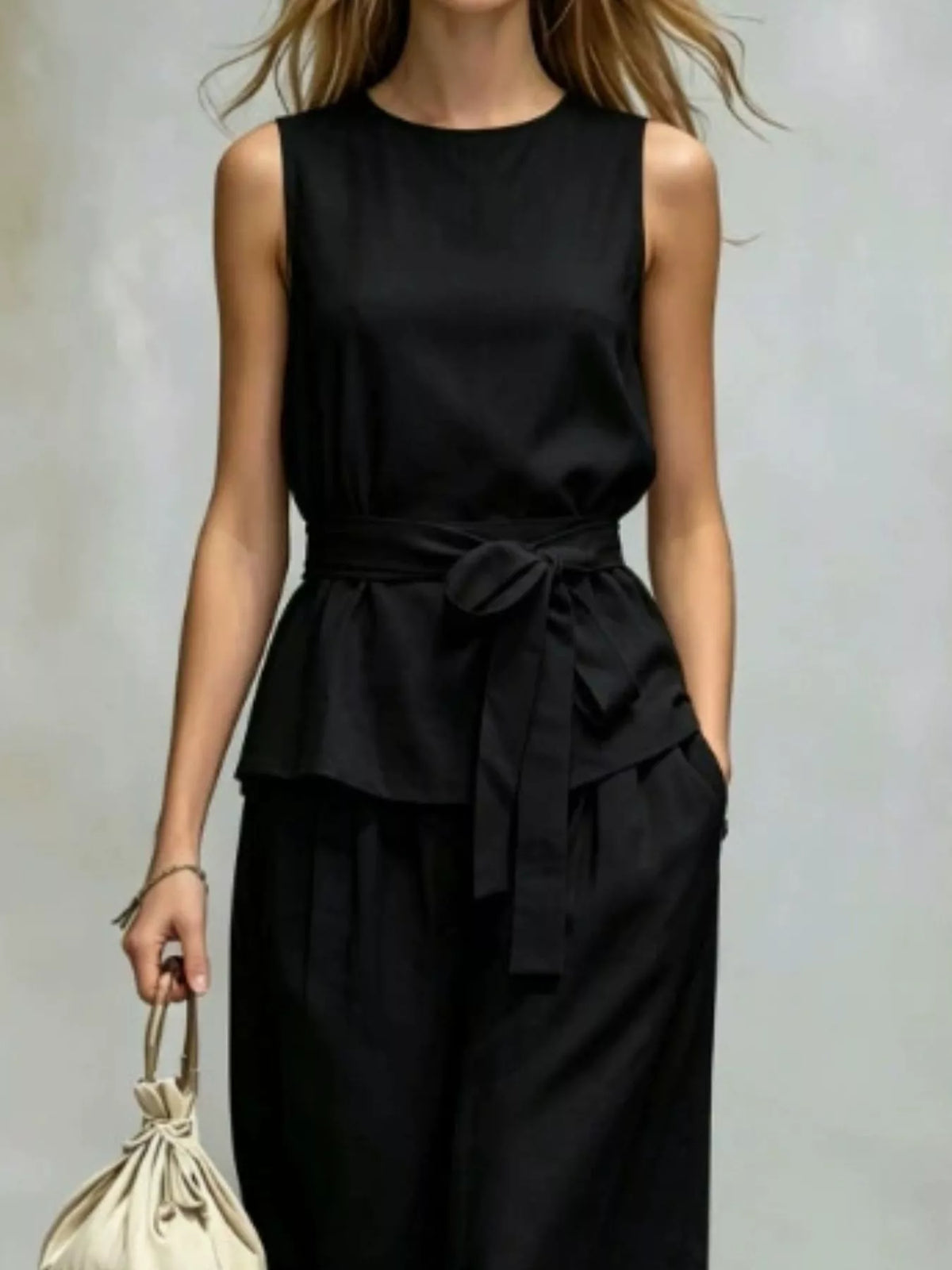 Sleeveless Top and Wide-Leg Pants Set
