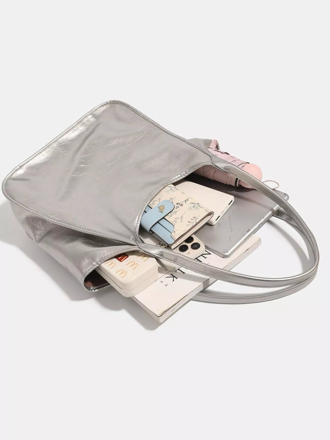 Metallic PU Leather Tote Bag