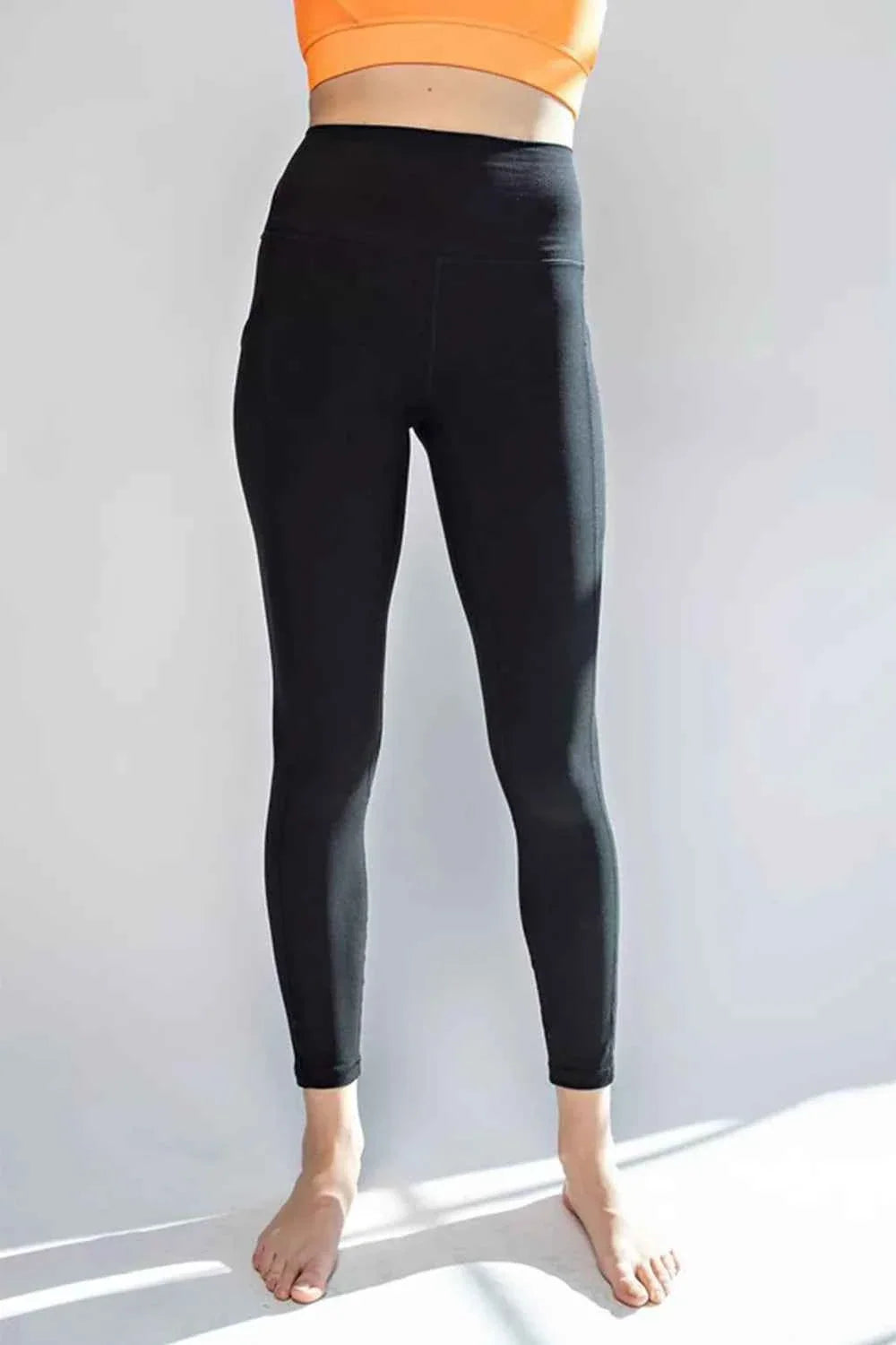 Black High Waist Wide Waistband Ankle Leggings