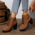 Lace Up Block Heels Boots