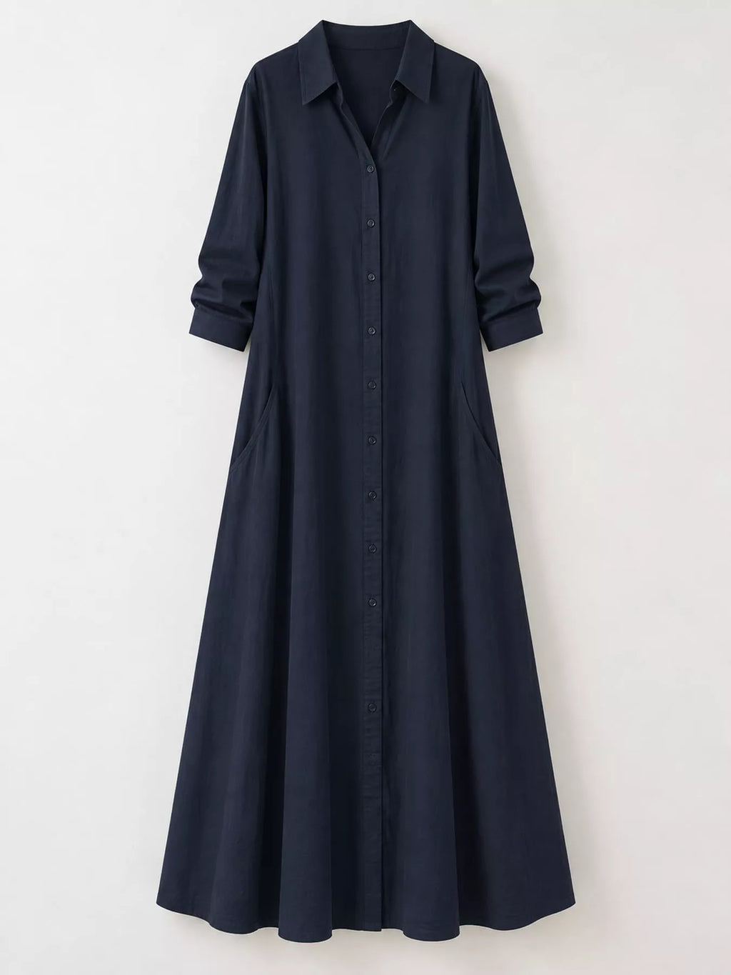 Full Size Button Front Long Sleeve Maxi Shirt Dress Plus Size