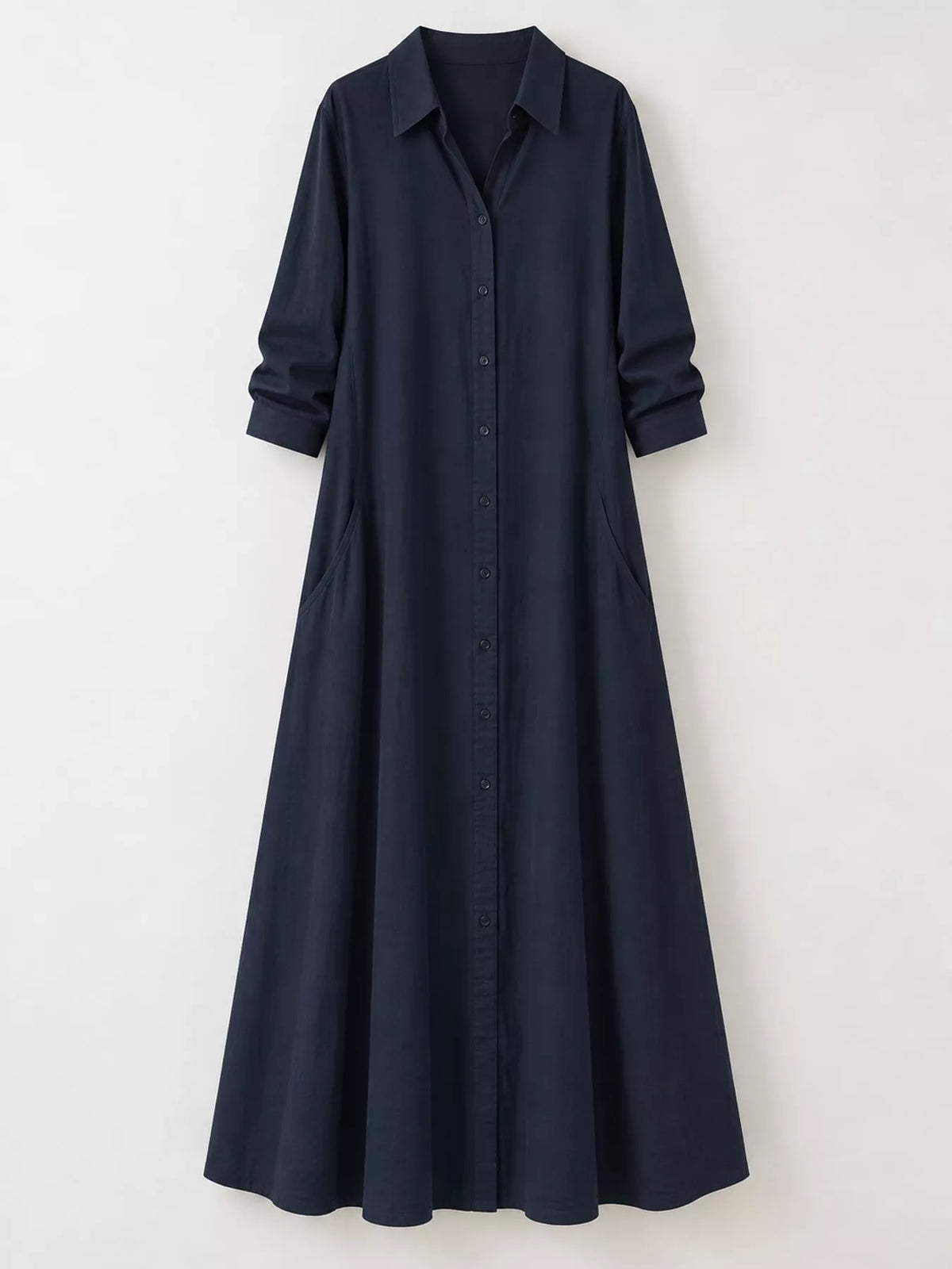 Full Size Button Front Long Sleeve Maxi Shirt Dress Plus Size