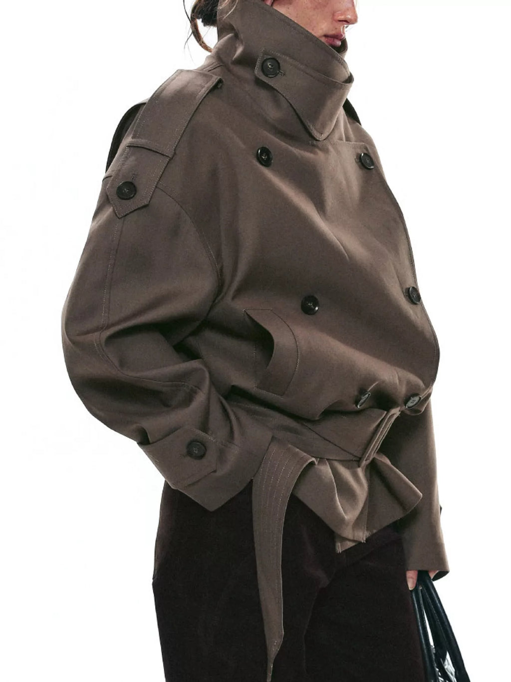 Belted Waist Button Up Trench Jacket