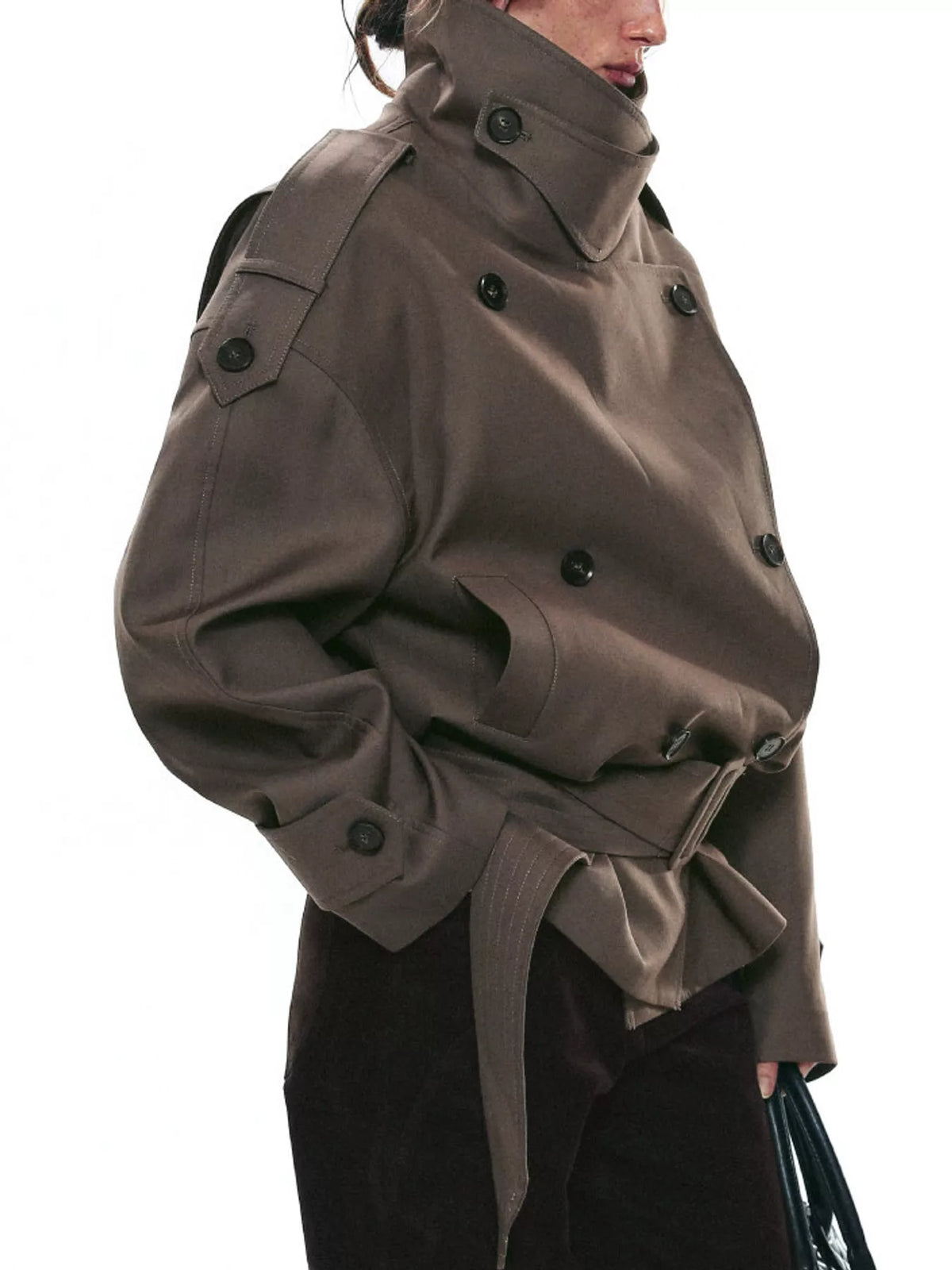 Belted Waist Button Up Trench Jacket