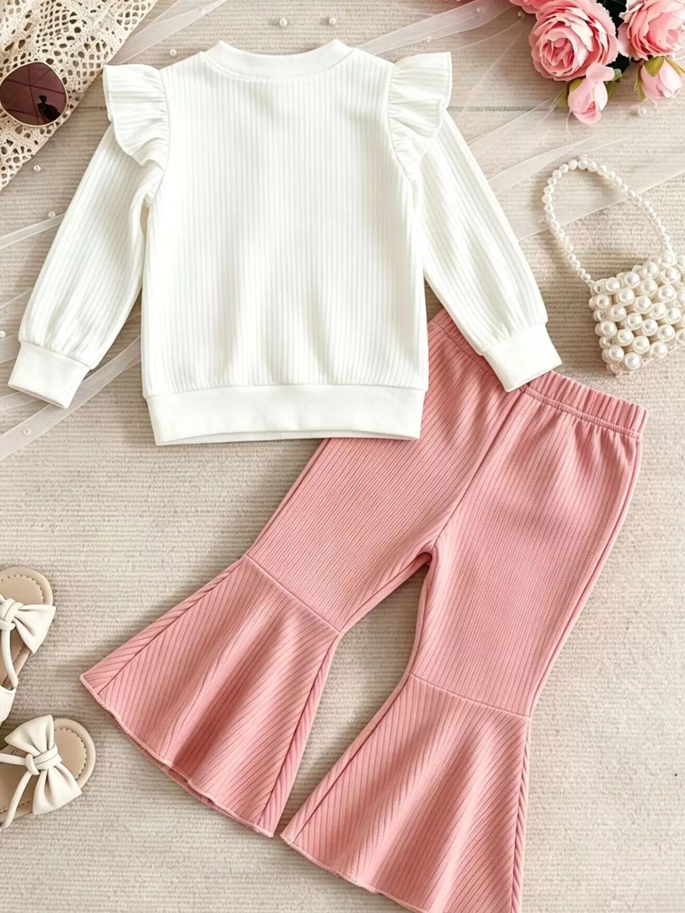 Children's Ruffled Long Sleeve Top and Flare Pants Set