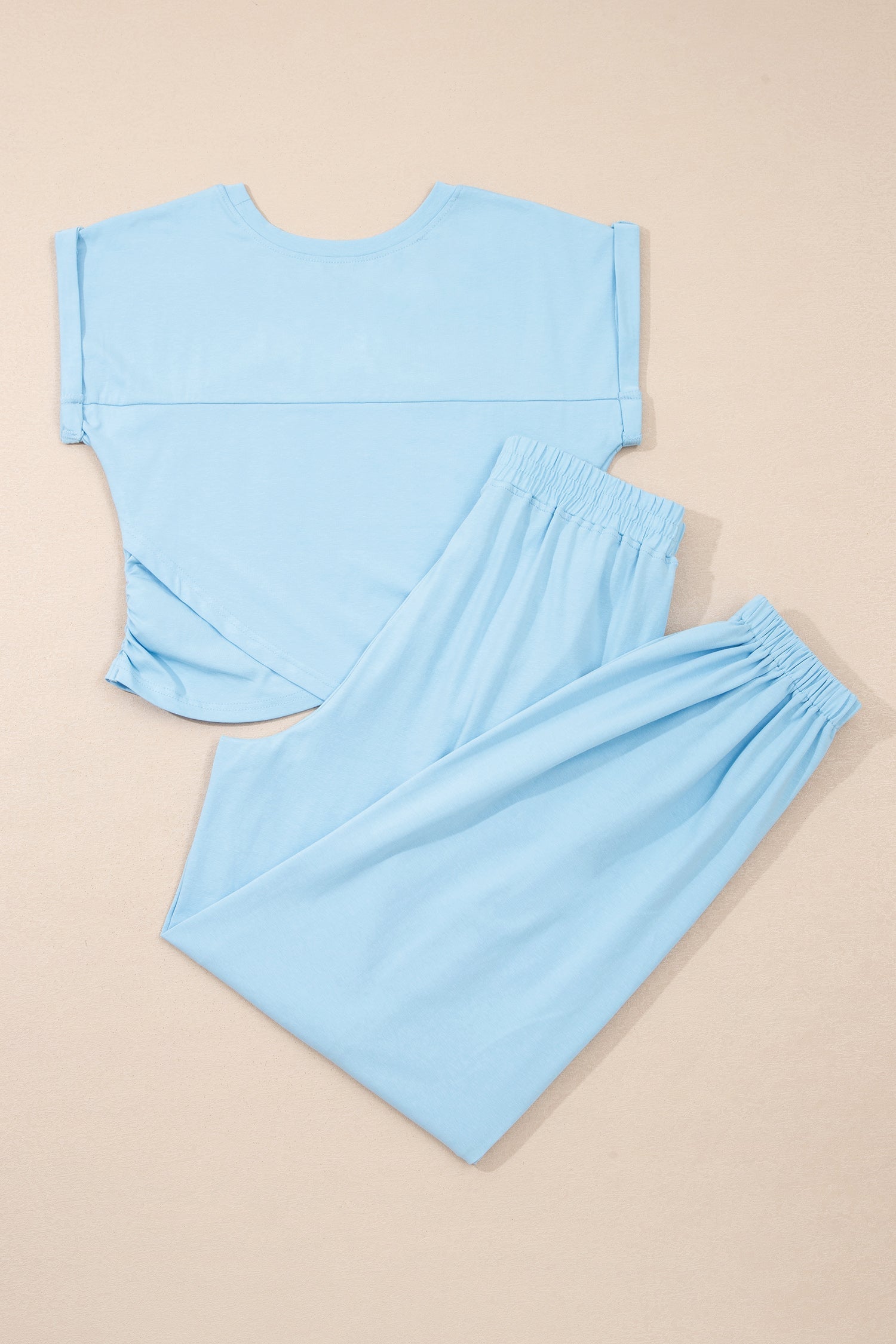 Beau Blue Solid Color Cropped Tank Top and Jogger Pants Set