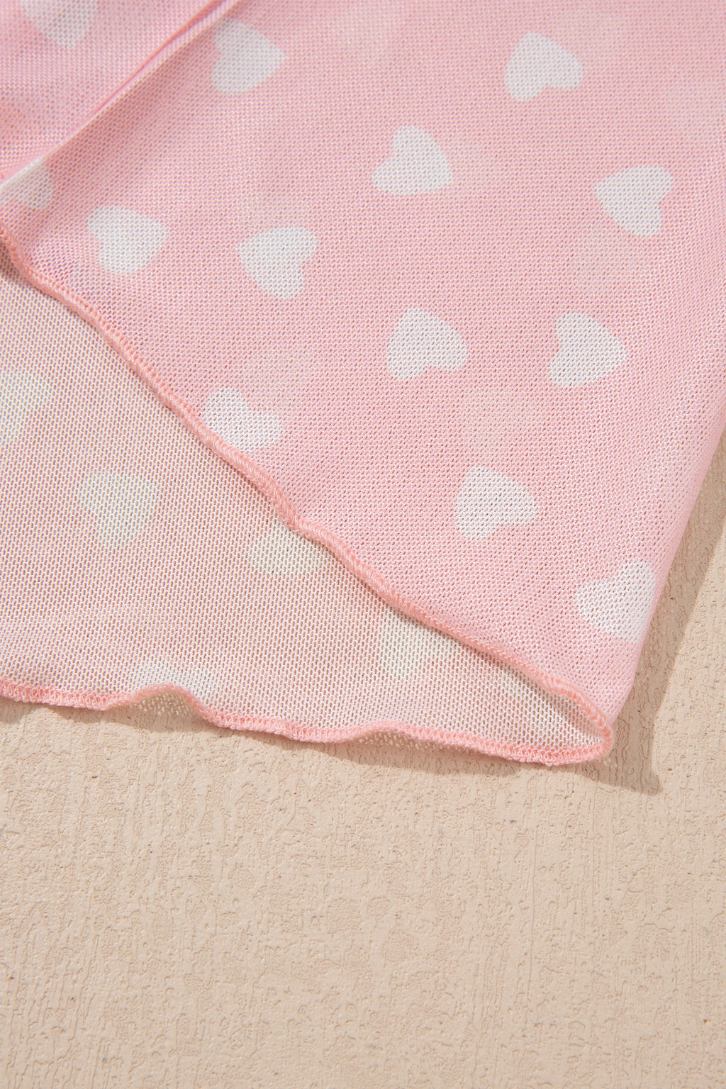 Pink Allover Heart Print Mesh Short Sleeve Top