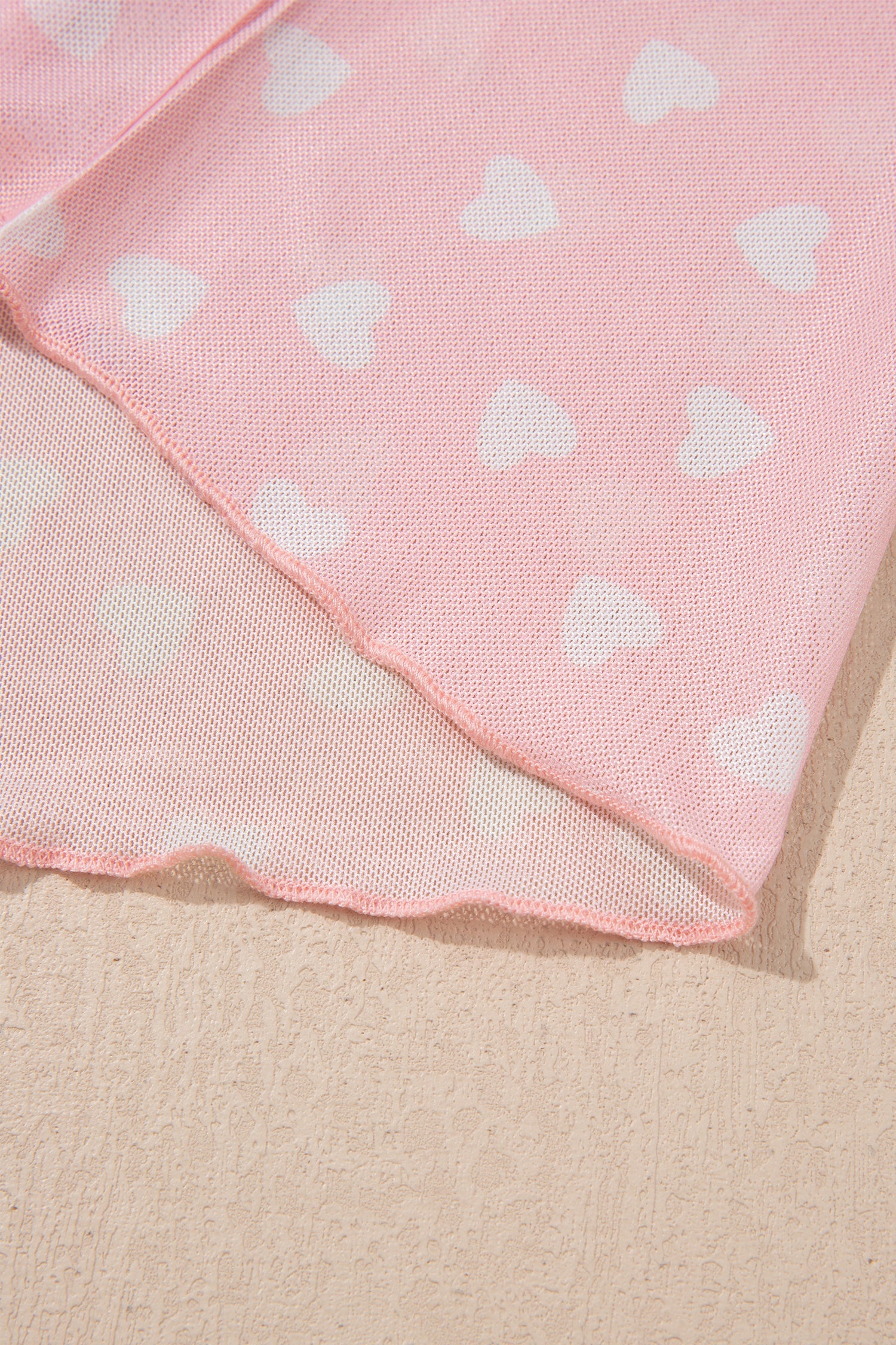 Pink Allover Heart Print Mesh Short Sleeve Top