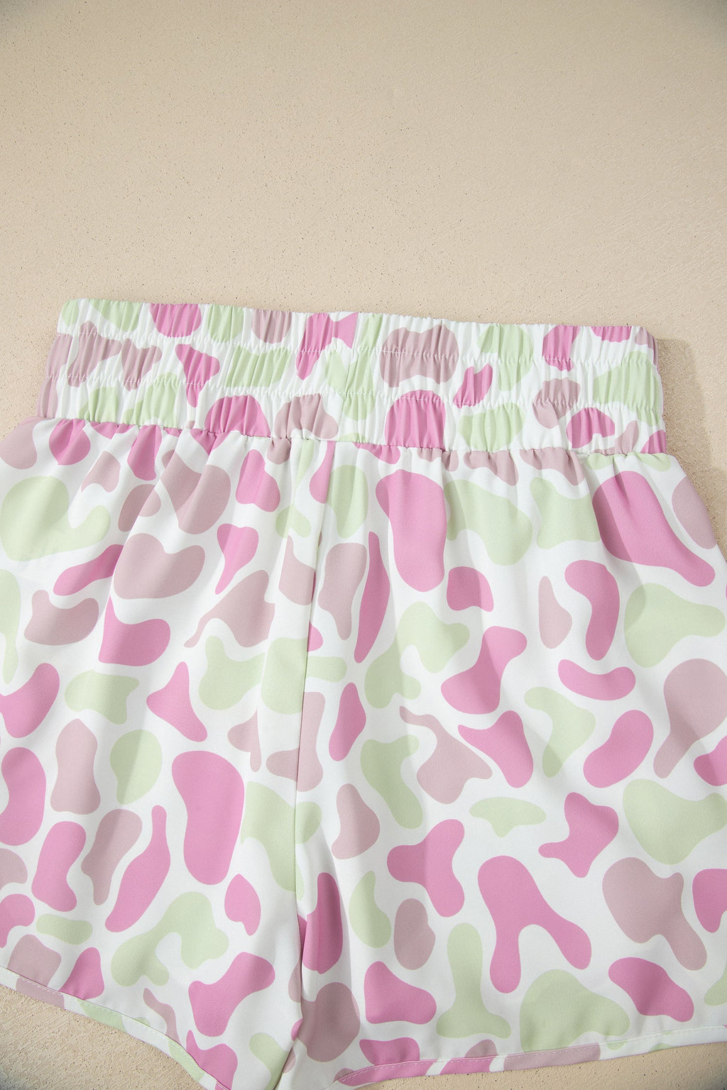 Green Camouflage Print Shirred High Waist Athleisure Shorts