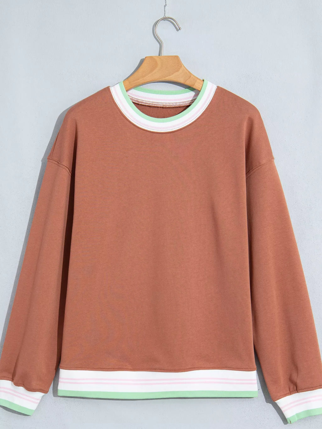 Contrast Striped Trim Baggy Pullover Sweatshirt